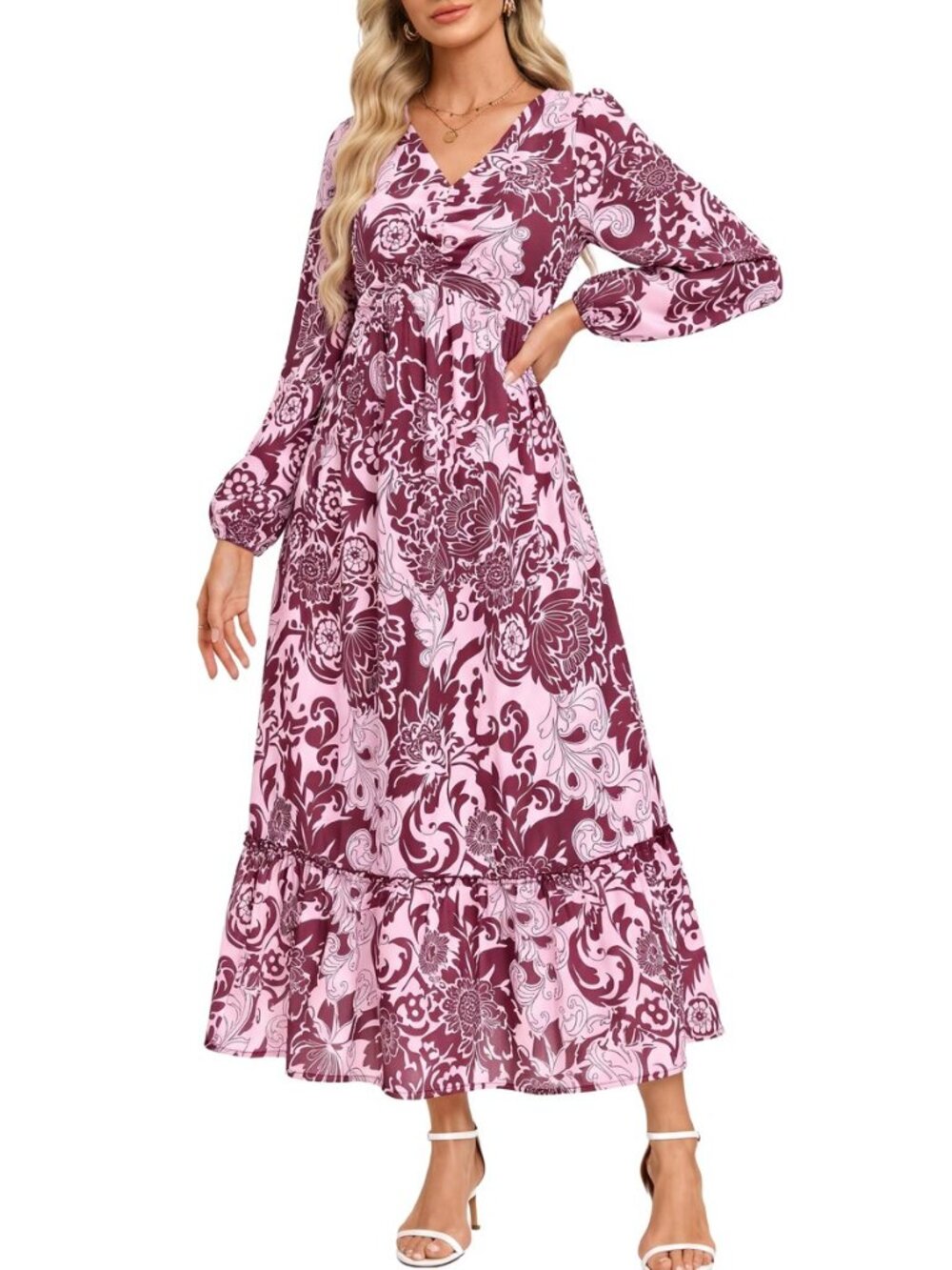 Women's Long Sleeve Fall Wedding Guest Maxi Dress